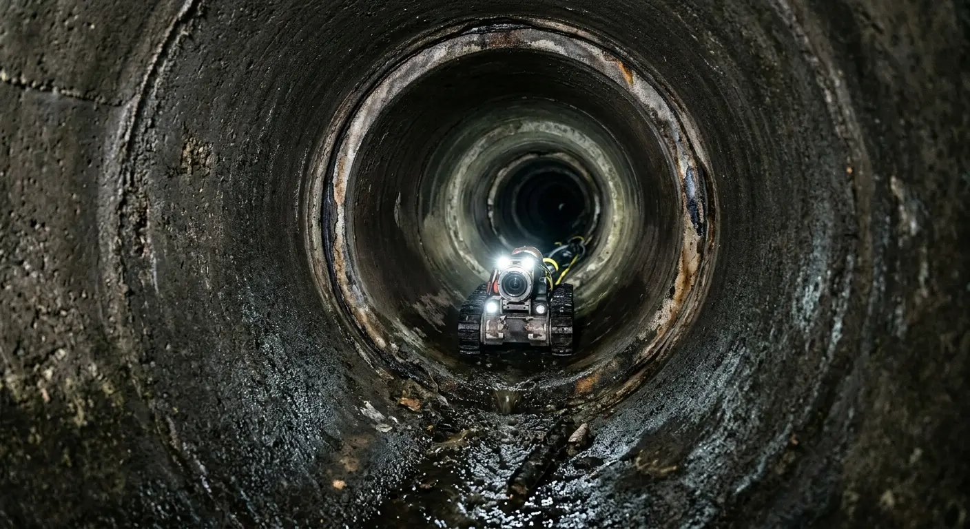 Robotic sewer camera inspecting pipe interior for Sewer Line Cleaning in Huntingdon